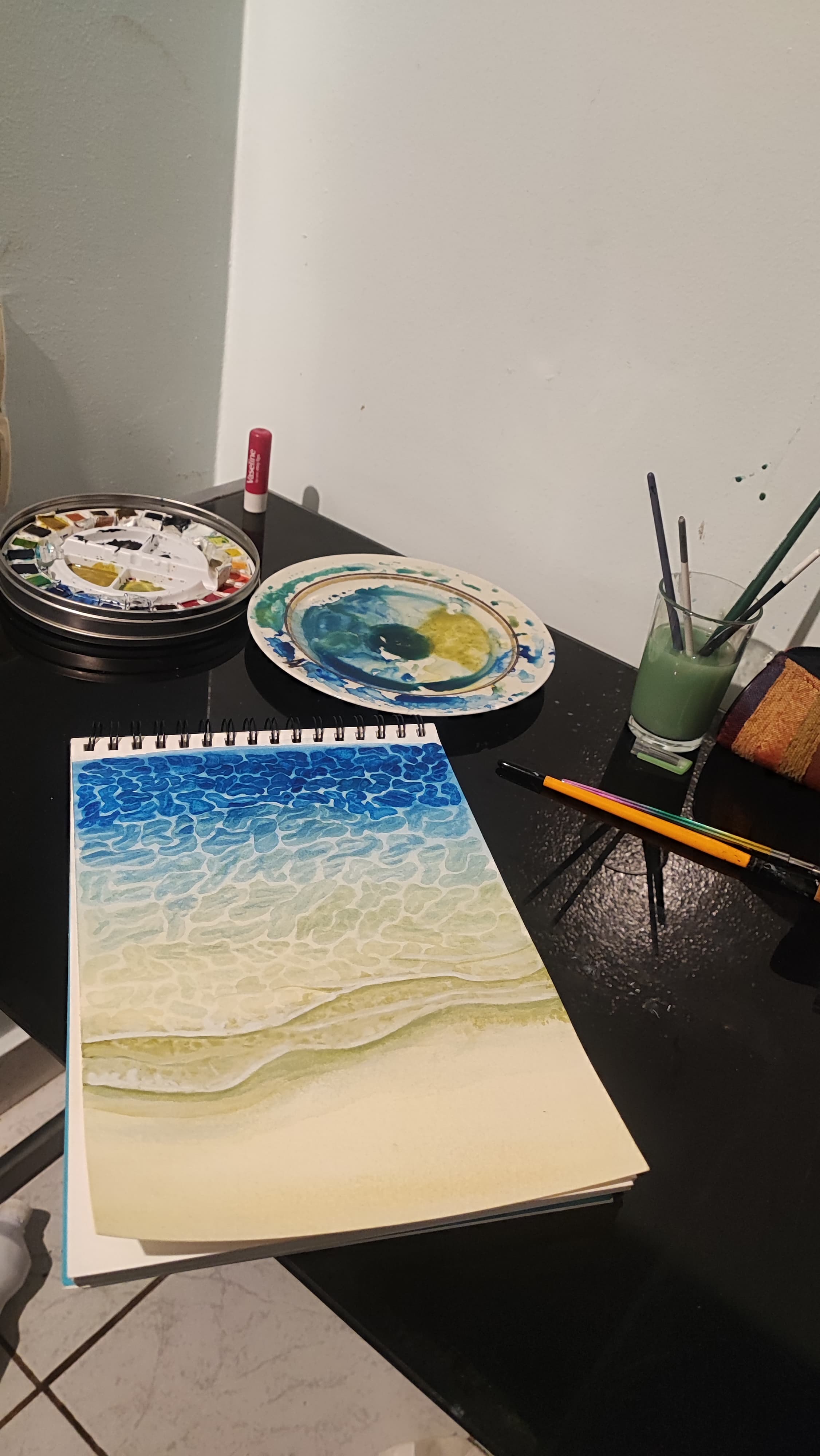 Beach wave using watercolor