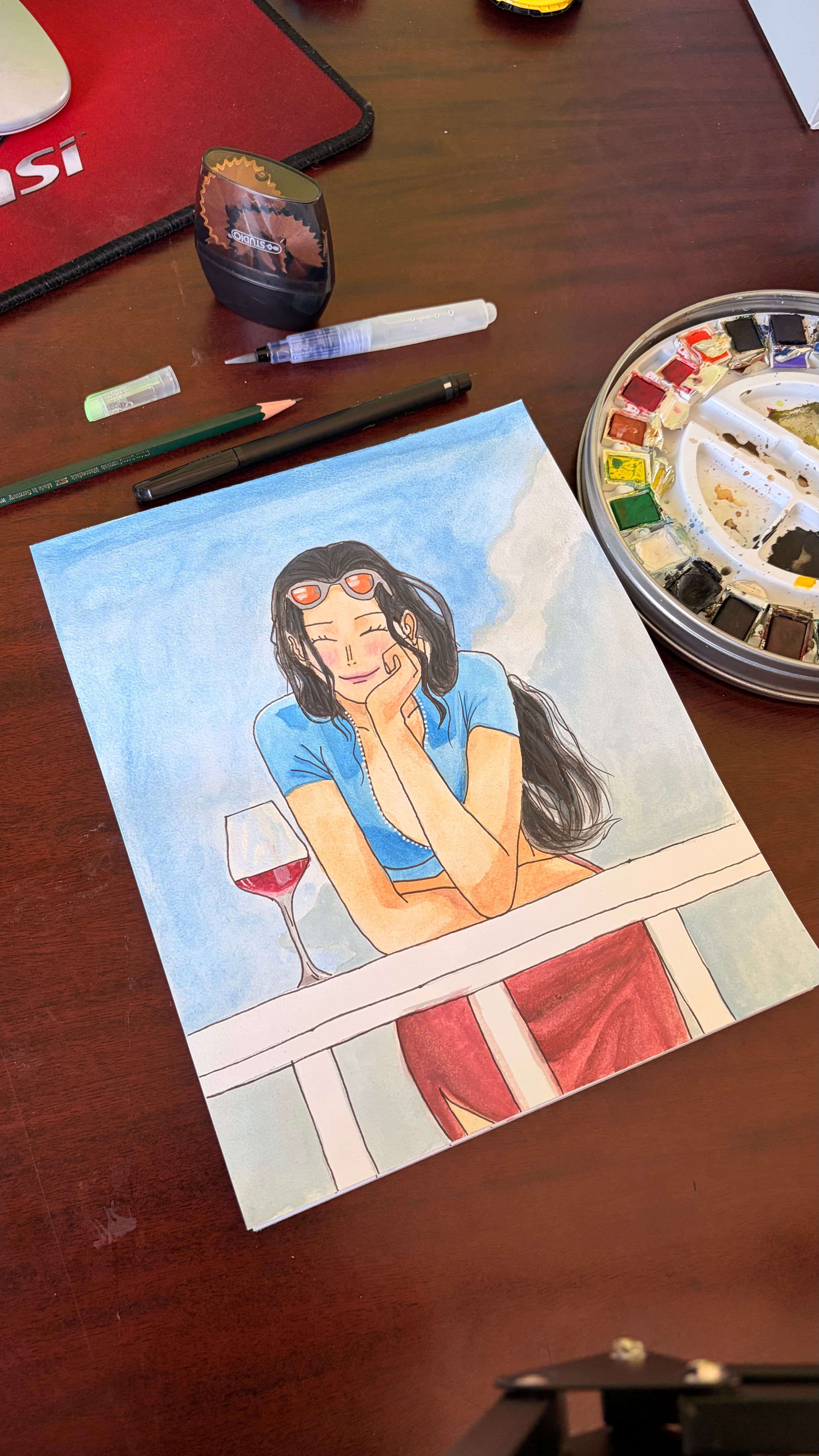 Nico Robin using watercolor